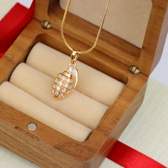 "Crystal Studded Rose Gold Grenade Pendant in Miniature Design, XPPT1860 - Picture 7 of 13